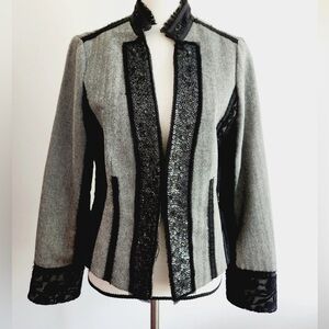 White House Black Market Black Herringbone Lace and Sequin Blazer
